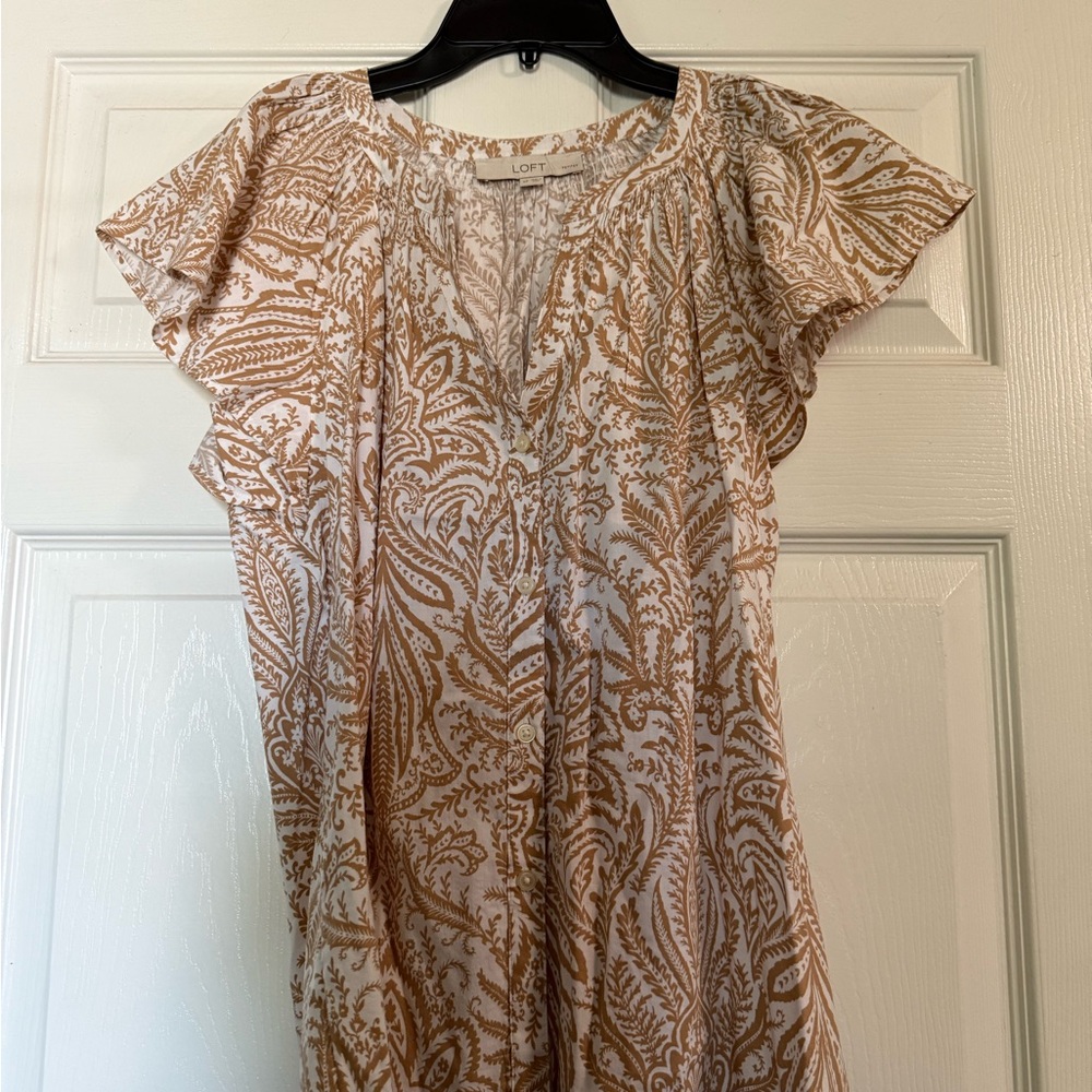 LOFT Floral Blouse in Cream and Tan